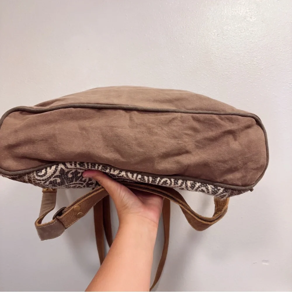 Myra Hair-on Hide Tapestry Leather Weekender Overnight Tote Travel Laptop Bag